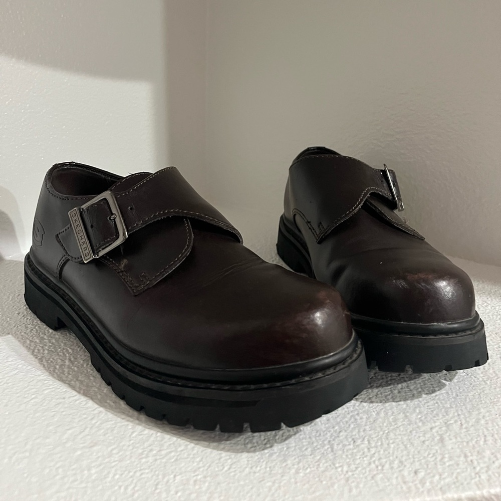 **Sold**Vintage Skechers Jammers Mens Size 8 Shoes Brown Leather Monk Strap
